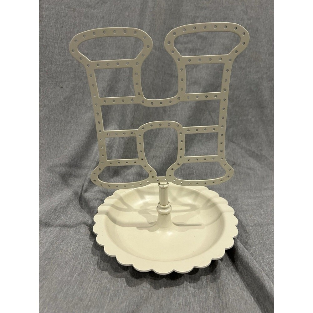 PB Teen White metal letter H earring holder attached to jewelry dish